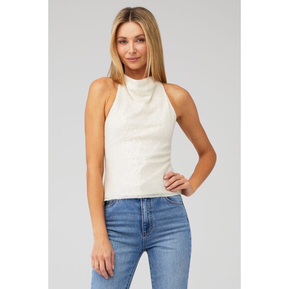 Amanda Uprichard | Kimball Cream Cowl Neck Sequin Top | L - Picture 3 of 15